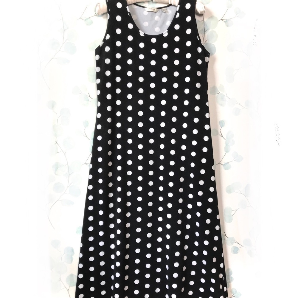 Liz Claiborne Womens Black & White Classic Polka Dot Sleeveless Maxi Tank Dress